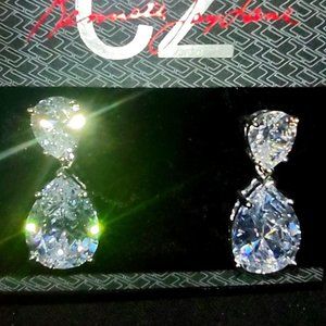 CZ Silvertone Tear Drop Earrings